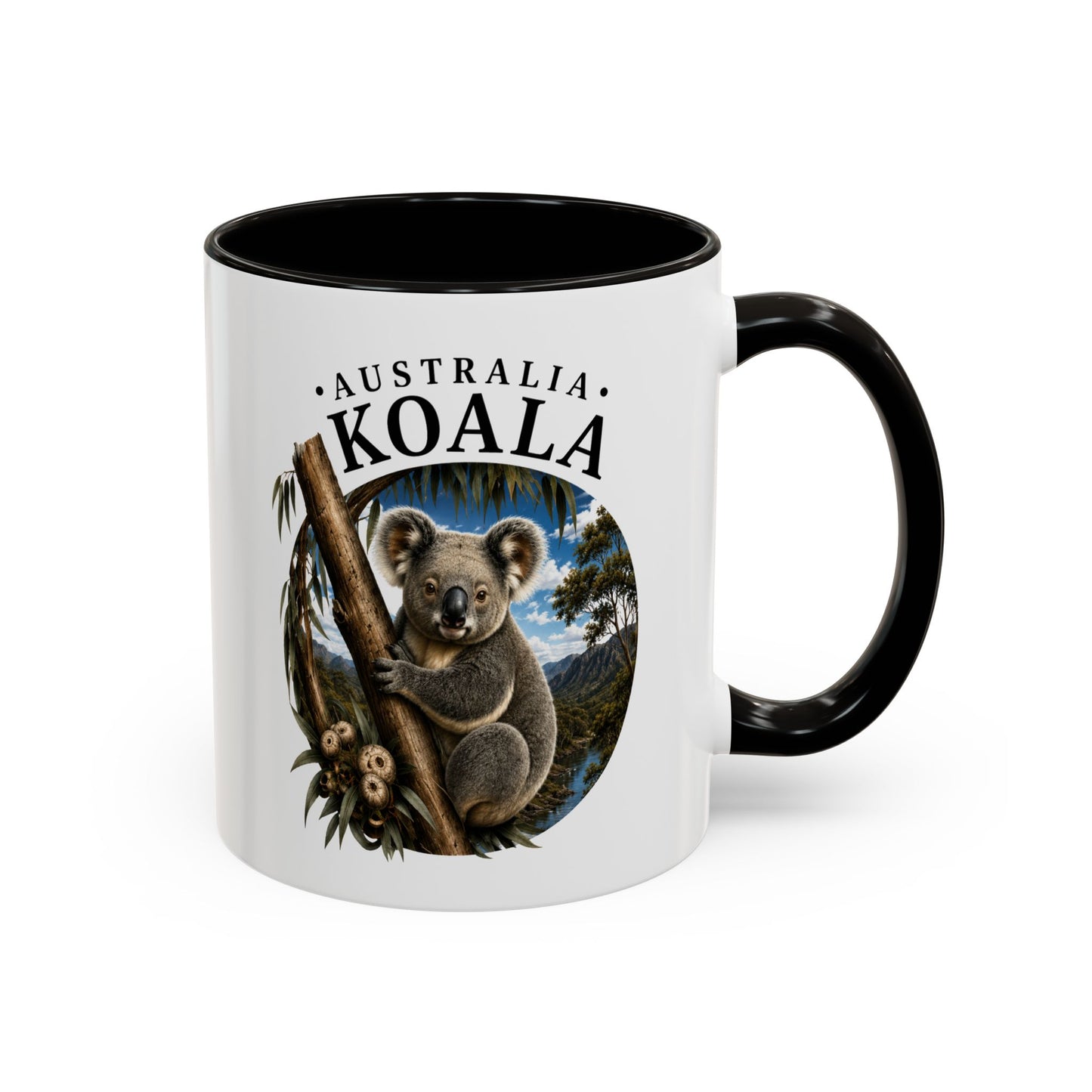 Mug Koala Australie – Tasse Animal Eucalyptus Paysage Nature – Cadeau Original Amoureux des Koalas Homme et Femme Noir Bleu Rouge