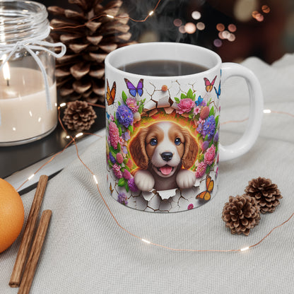 Tasse Céramique Cavalier King Charles et Fleurs – Mug Chien Mignon Papillons – Cadeau Animaux Bohème 325ml