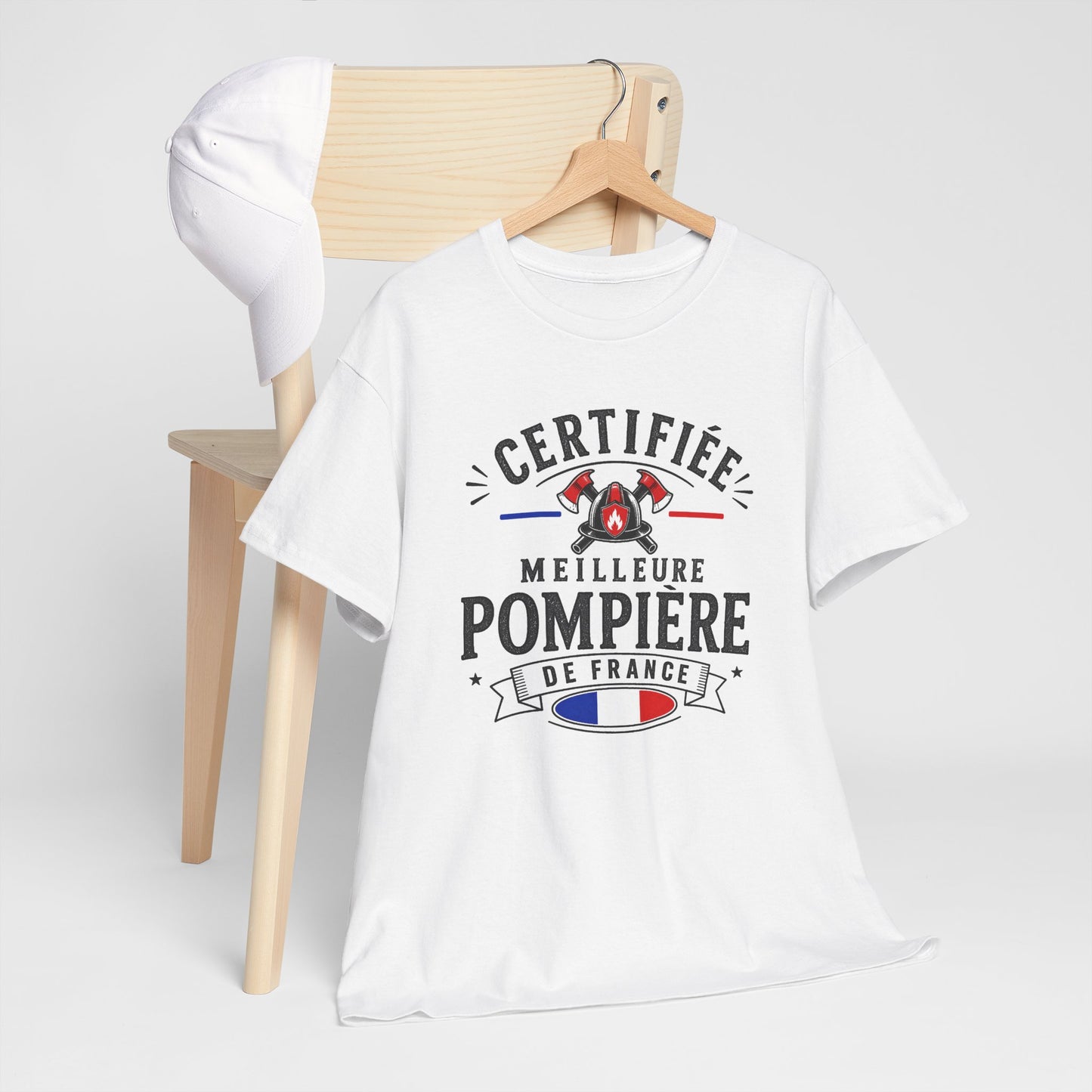 Tee Shirt Pompière Femme – Certifiée Meilleure Pompière de France – T-Shirt Métier Sapeur Pompier Cadeau Original Femme