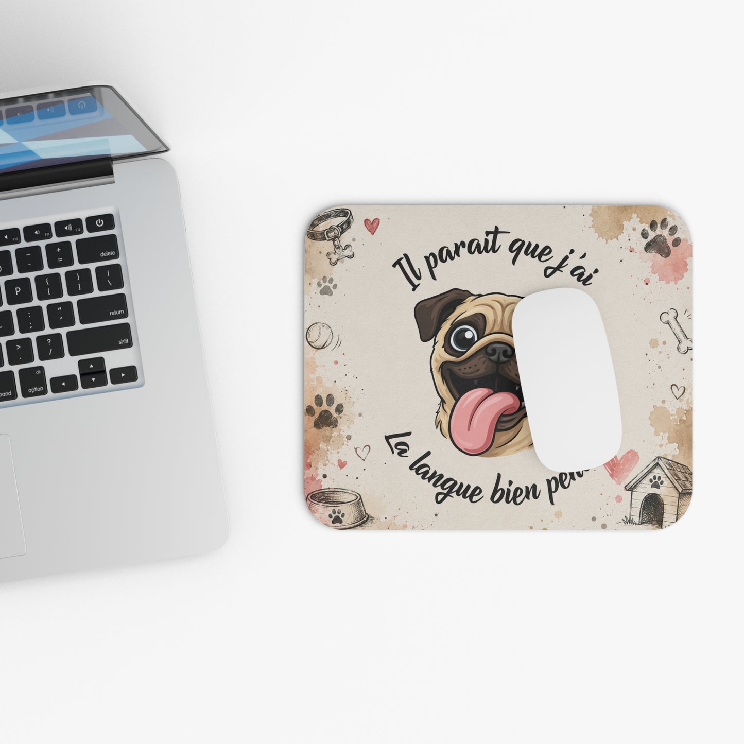 Tapis de Souris 22x18cm Il Paraît Que J'ai La Langue Bien Pendue Carlin Humour Cadeau Homme et Femme Chien Bureau Gaming
