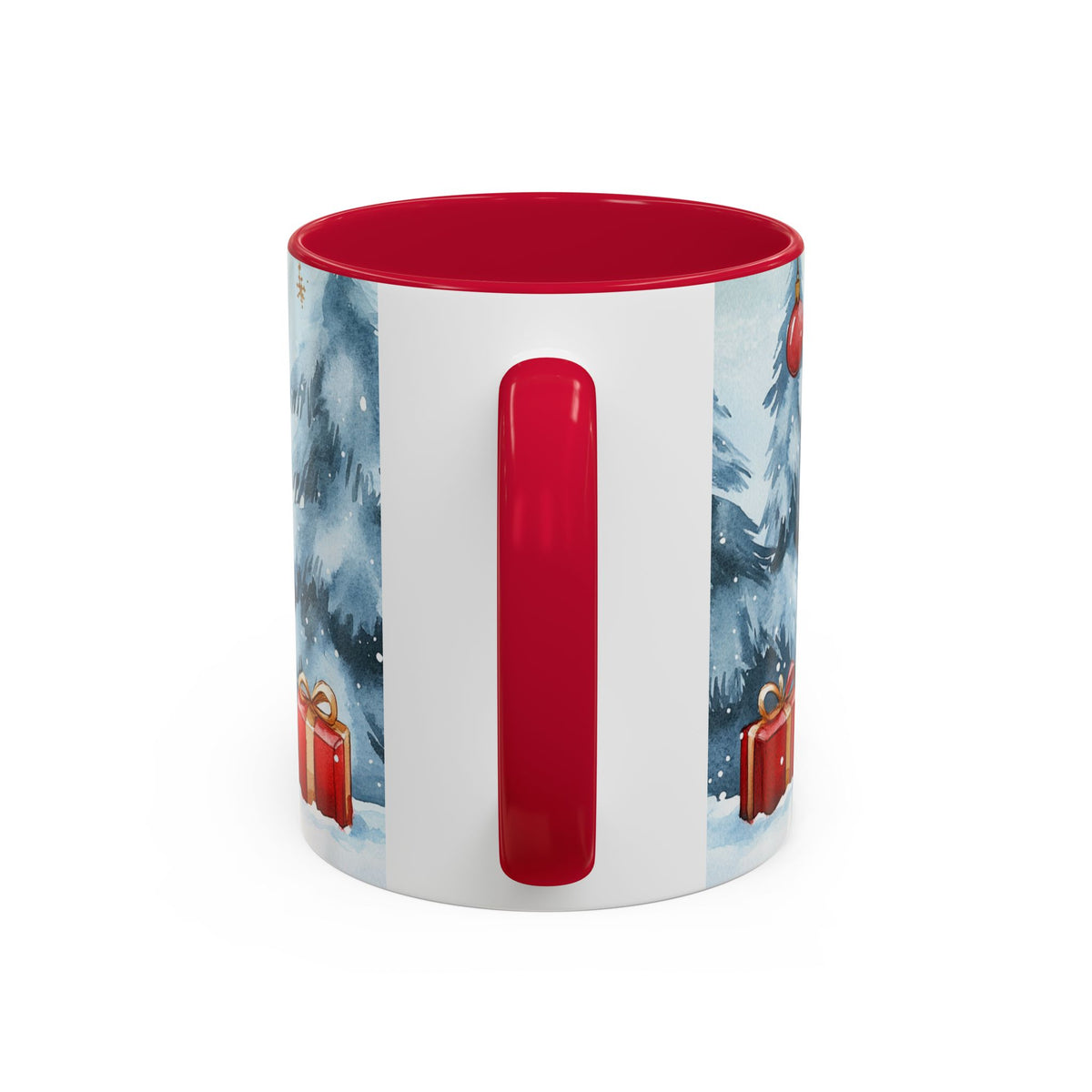 Mug Lapin de Noël avec Cadeaux – Tasse Hiver Sapins Enneigés Style Aquarelle – Cadeau de Noël Homme Femme noir bleu rouge