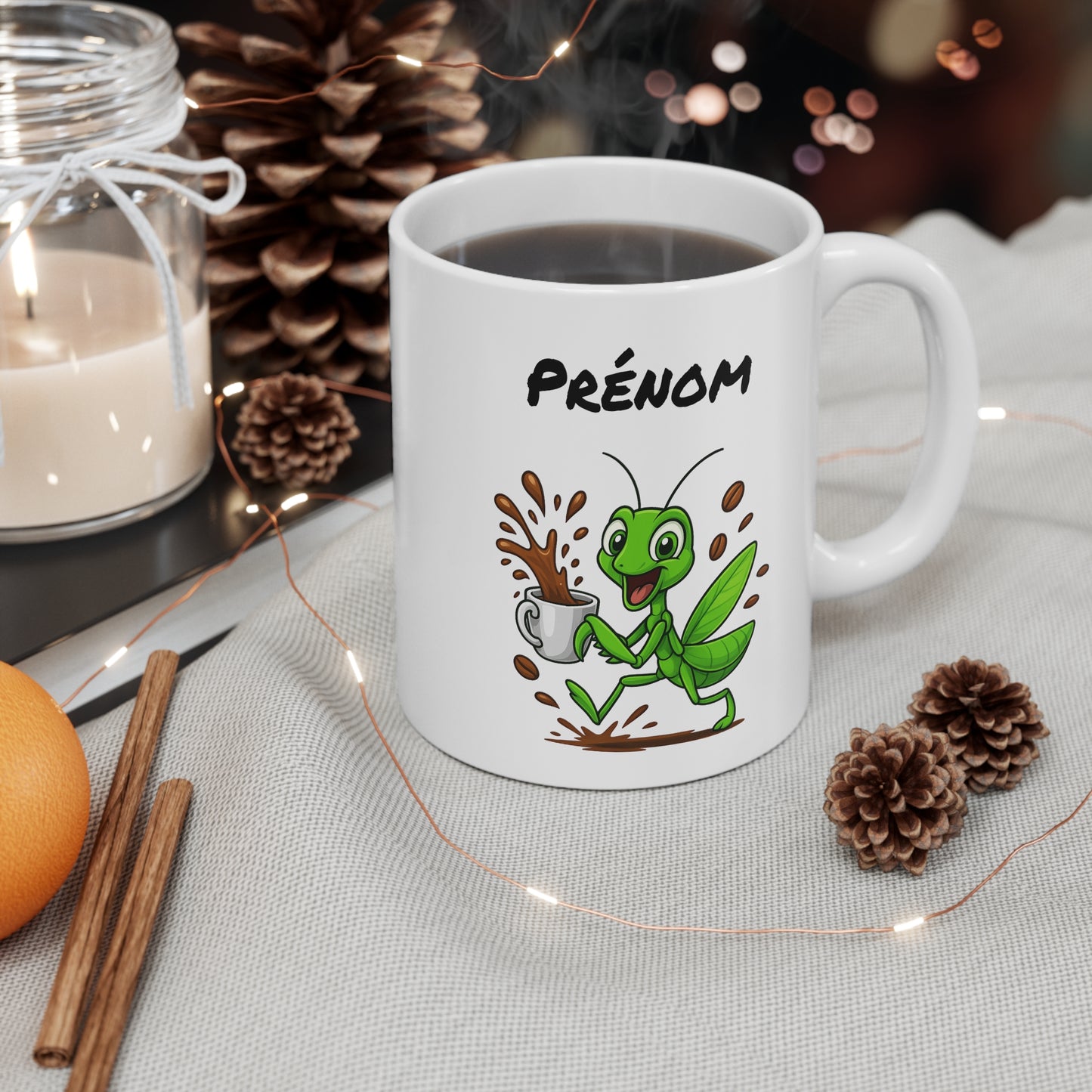 Tasse Personnalisable Mante Religieuse Café – Mug Prénom Animal Cartoon Céramique 325ml – Cadeau Origina