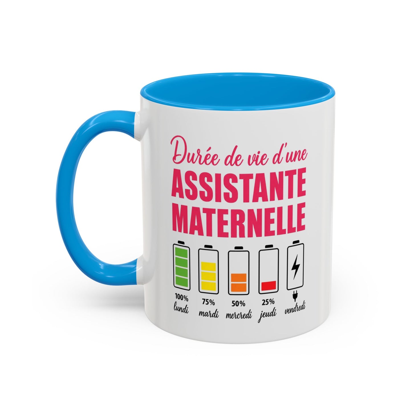 Mug Assistante Maternelle – Tasse Drôle Durée de Vie Batterie – Cadeau Humoristique Nounou et Garde d’Enfant 325ml