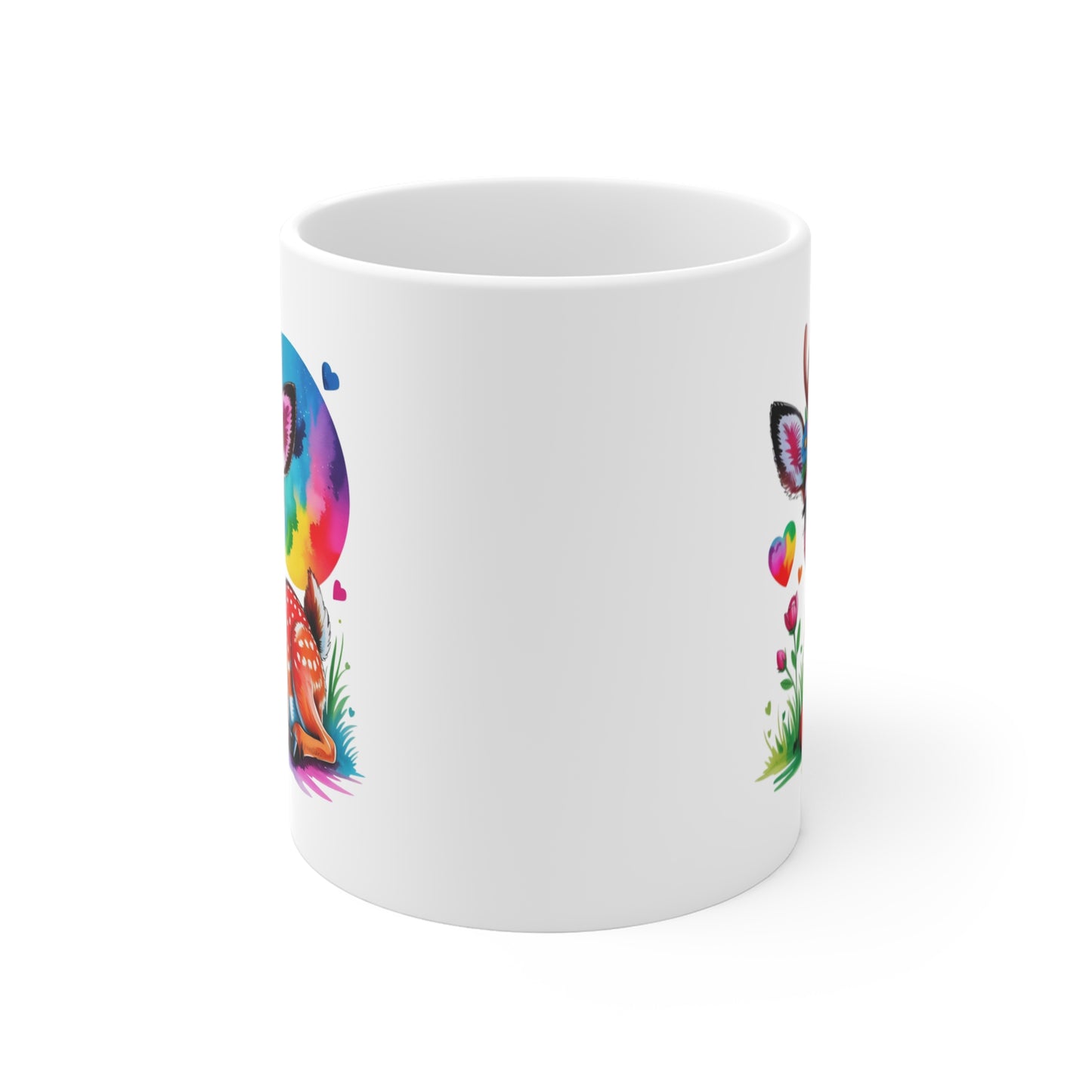 Tasse Faon Coloré – Mug Cerf Mignon avec Fleurs et Arc-en-ciel – Design Artistique et Kawaii – Cadeau Nature 325ml