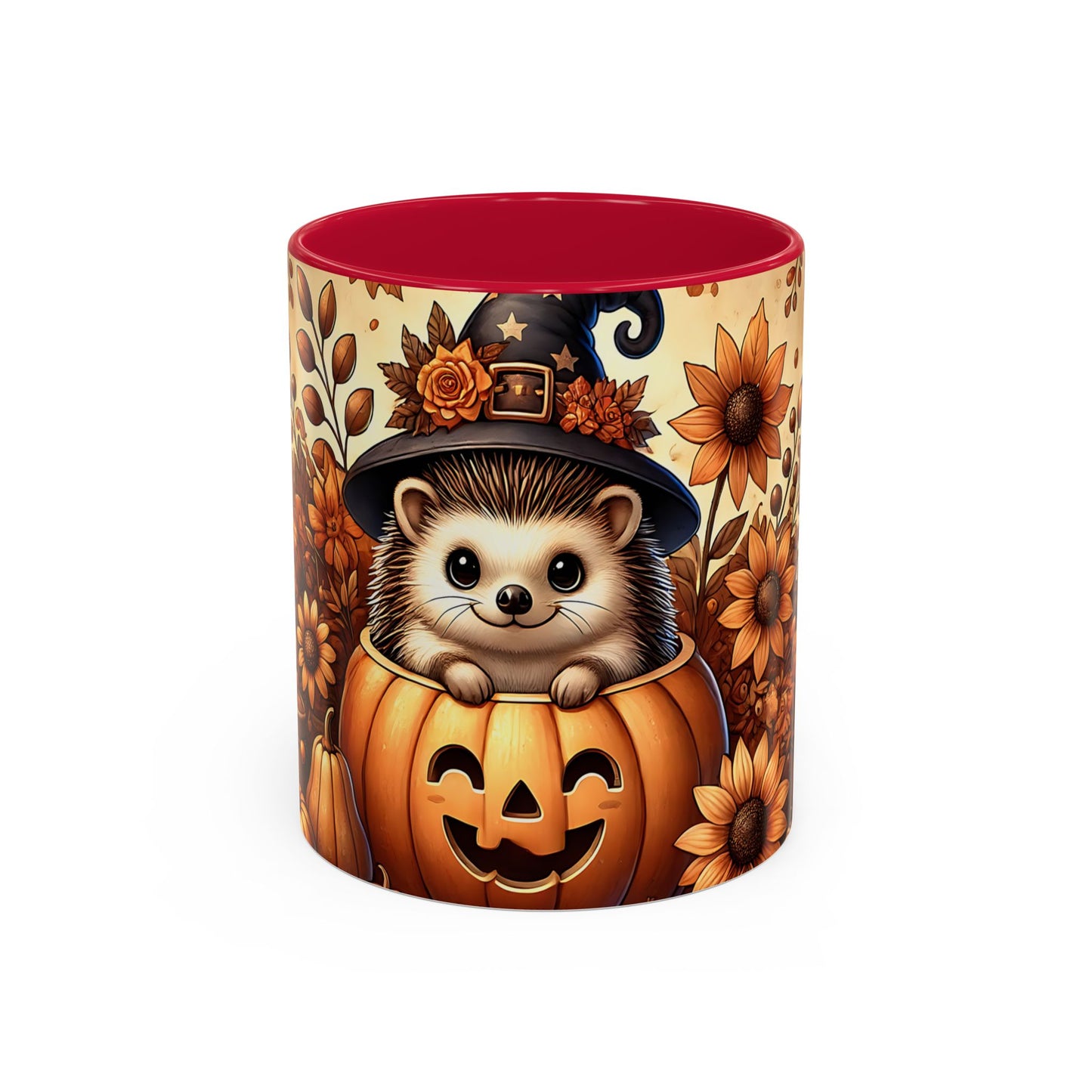 Tasse Hérisson Halloween – Mug Automnal avec Citrouille, Feuilles d’Automne et Chapeau de Sorcière – Design Mignon 325ml