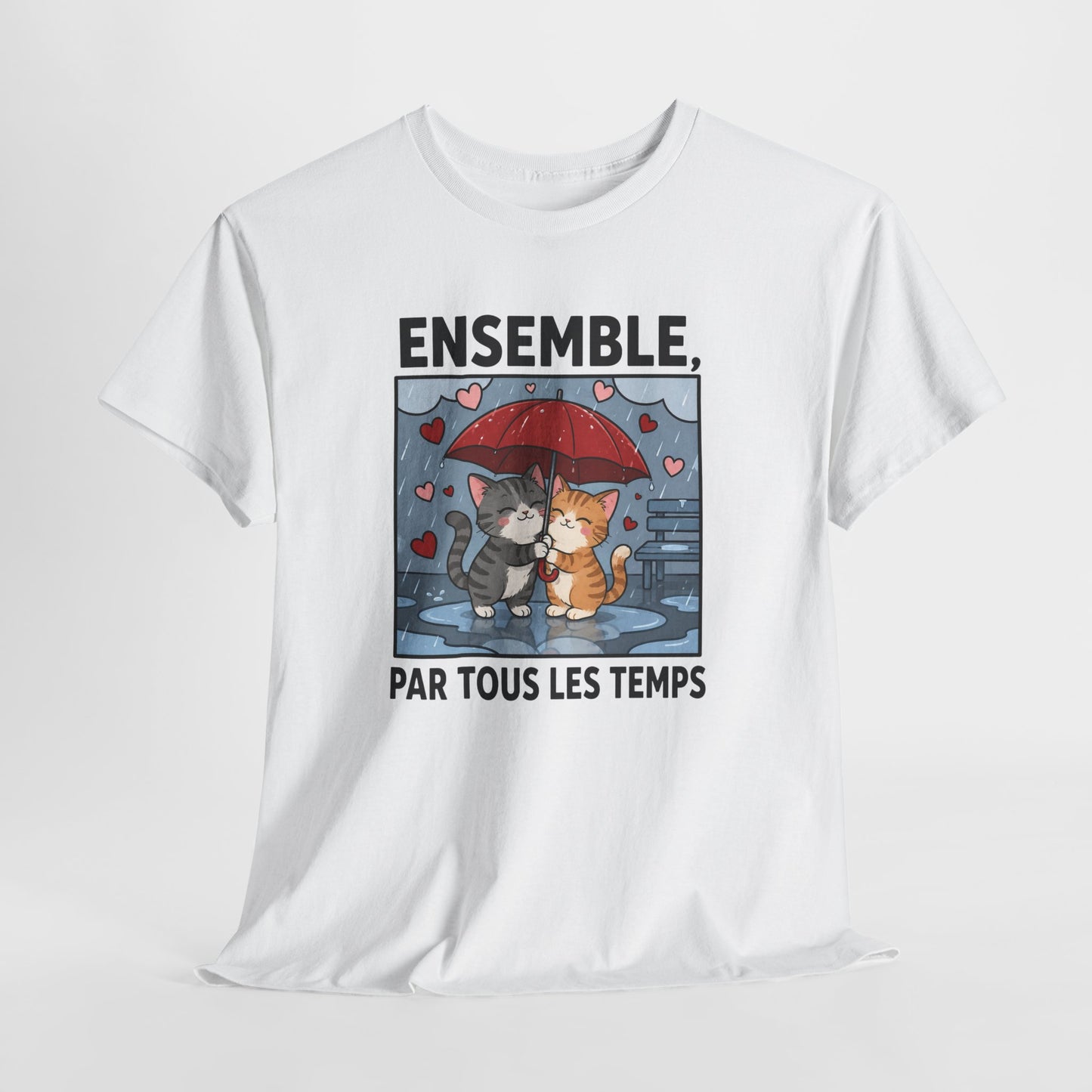 Tee-Shirt Chats Amoureux Sous La Pluie – Ensemble Par Tous Les Temps – Cadeau Couple Romantique Homme Femme Adulte
