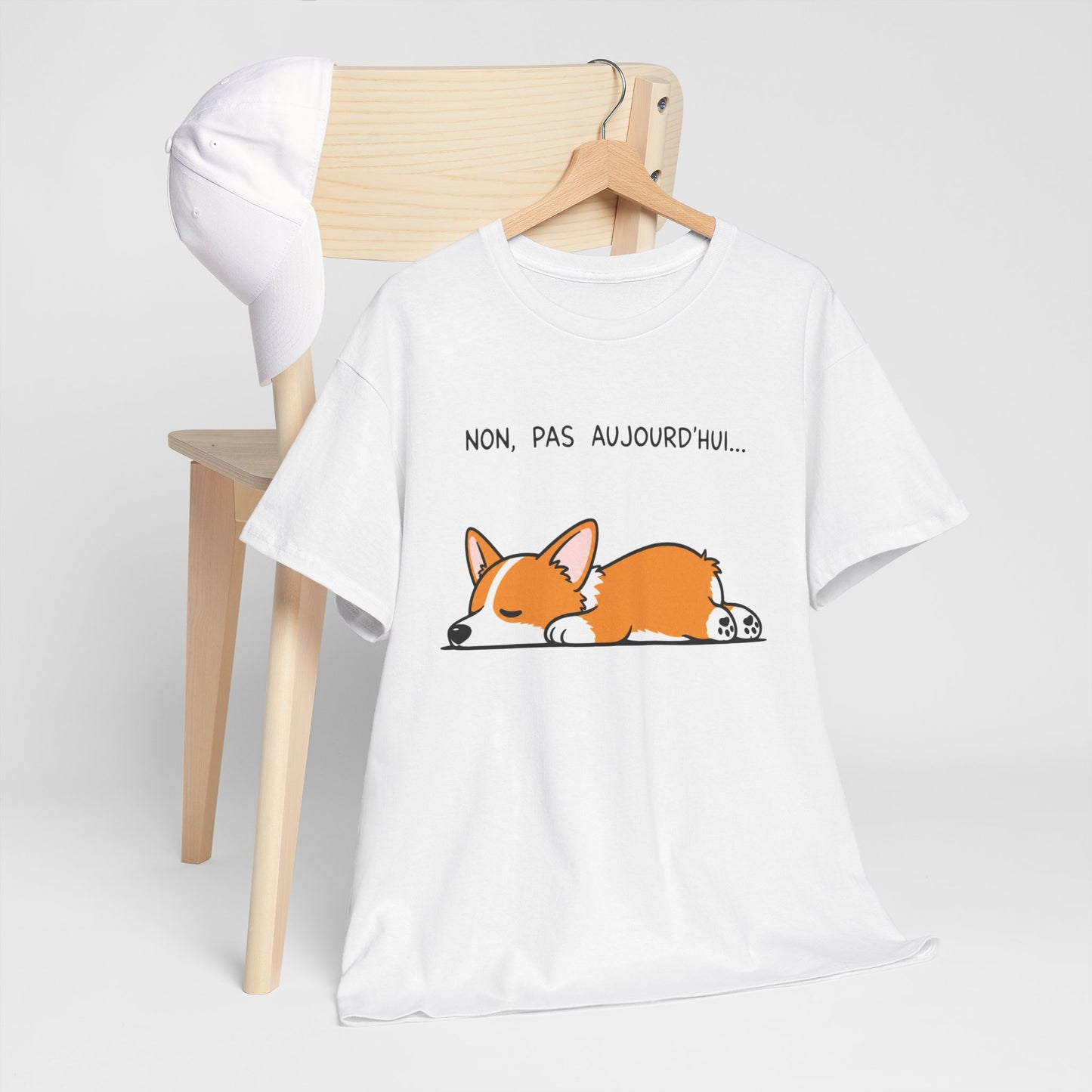 Tee-Shirt Non, Pas Aujourd’hui Homme et Femme – Corgi Endormi Humour Flemme Fatigue Cadeau Drôle