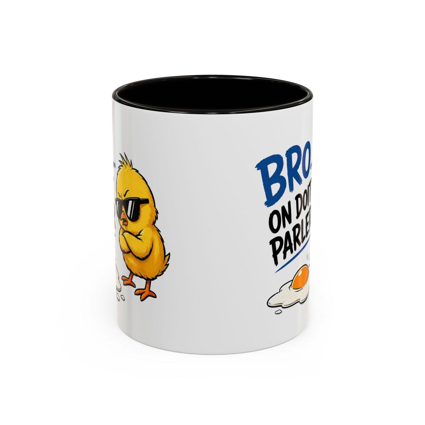 Mug Humour Poussin – Bro On Doit Parler – Tasse Drôle et Décalée – Cadeau Original Fun Céramique 325ml Noir Bleu Rouge