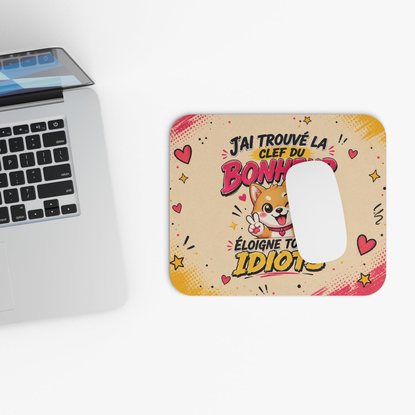 Tapis de Souris 22x18cm J’ai Trouvé la Clef du Bonheur Éloigne-Toi des Idiots – Humour Chien – Cadeau Drôle Original