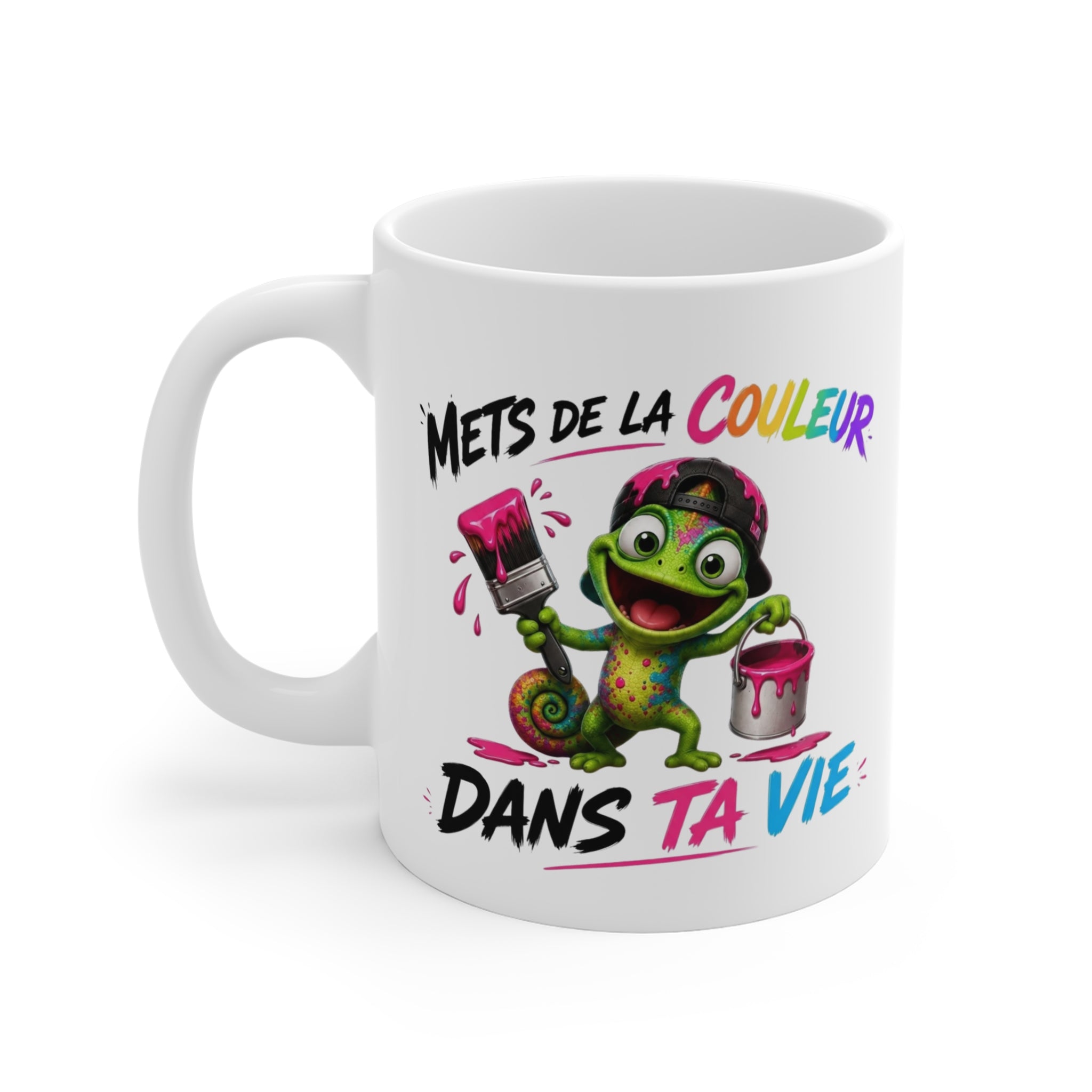 Tasse Mets De La Couleur Dans Ta Vie – Mug Caméléon Coloré Humour – Cadeau Original Fun et Positif 325ml