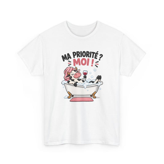 Tee Shirt Femme Ma Priorité Moi – T-Shirt Humour Détente Bain Vin – Cadeau Femme Drôle et Original