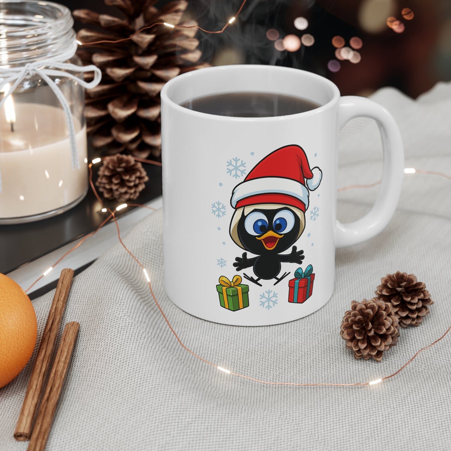 Mug Céramique Calimero Noël – Tasse Festive Flocons et Cadeaux 325ml – Cadeau Original Hiver Café Chocolat