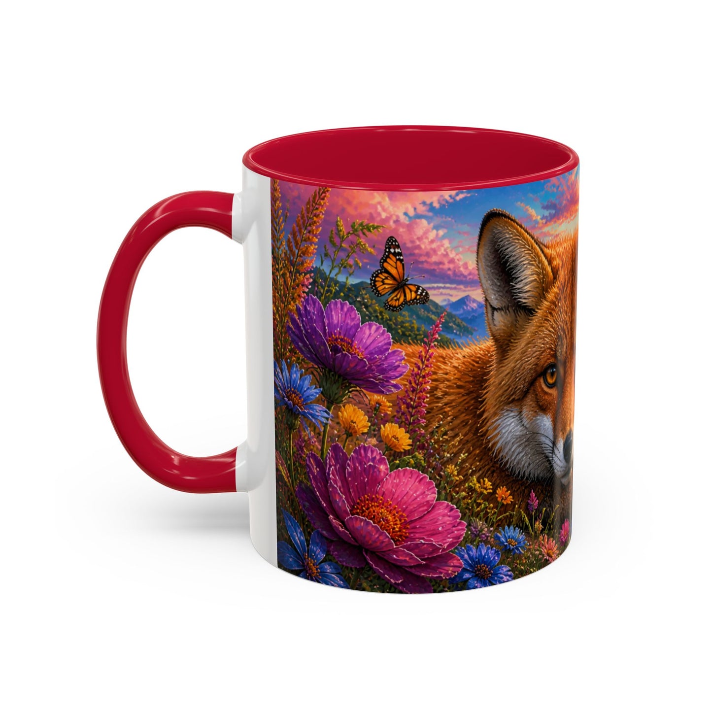 Tasse Renard et Fleurs Colorées – Mug Animal Nature et Montgolfières – Design Artistique Féérique – Céramique 325ml