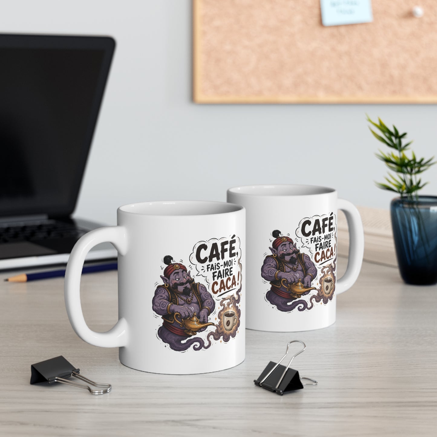Mug Café Humour – Café Fais-Moi Faire Caca – Tasse Drôle avec Génie – Cadeau Original Homme et Femme Amateur de Café