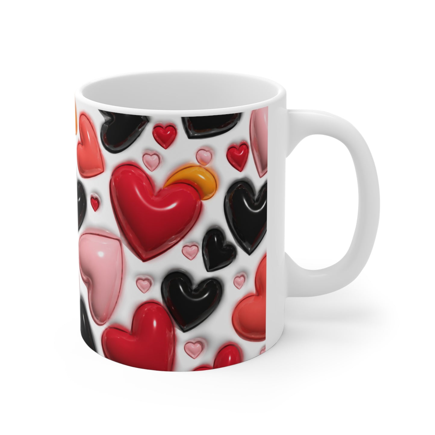 Tasse Motif Cœurs Rouges Roses et Noirs – Mug Love Romantique Moderne – Cadeau Saint Valentin Homme Femme 325ml