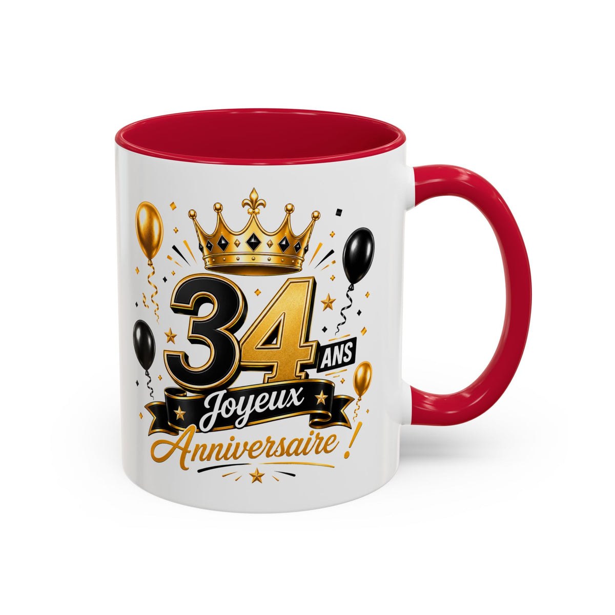 Mug Joyeux 34 Ans – Tasse Anniversaire 34 Ans – Cadeau Original pour Femme Homme – Idée Cadeau 34e Anniversaire Noir Bleu Rouge