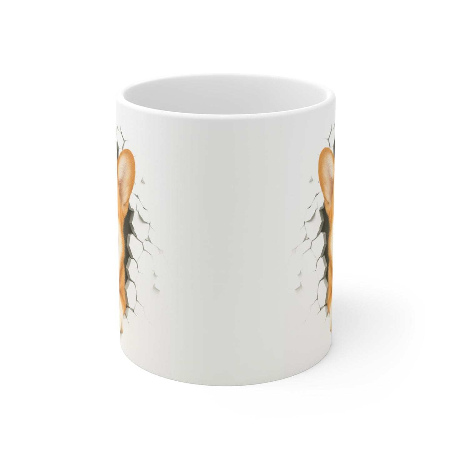 Mug Corgi Effet Mur Cassé – Tasse Chien 3D Trompe-l’œil – Cadeau Original Amoureux du Corgi