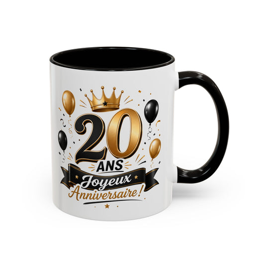 Mug Joyeux 20 Ans – Tasse Anniversaire 20 Ans – Cadeau Original pour Femme Homme – Idée Cadeau 20e Anniversaire Noir Bleu Rouge