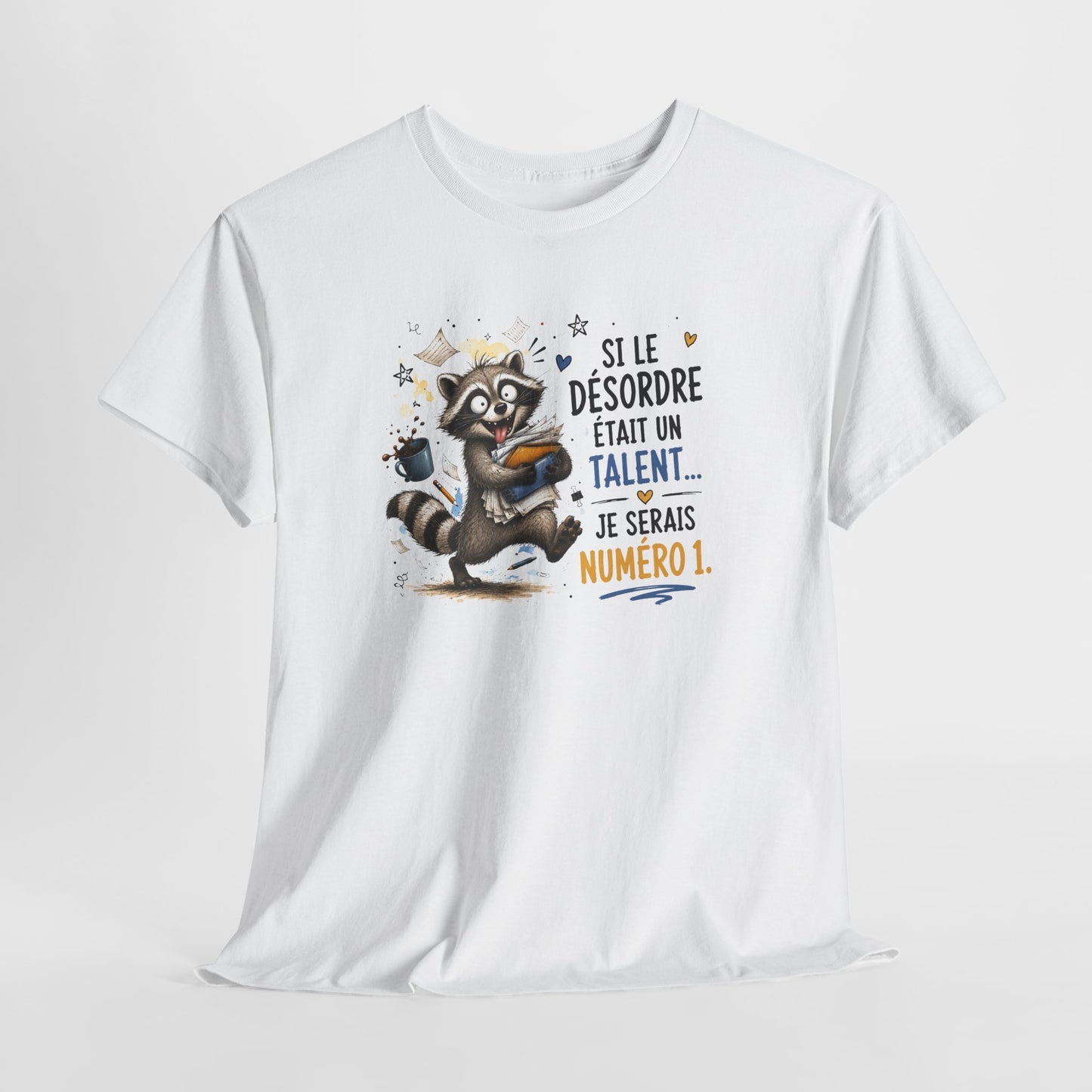 Tee-Shirt Humour Homme et Femme – Raton Laveur Drôle Désordre Bureau Travail – Idée Cadeau Original Collègue Anniversaire