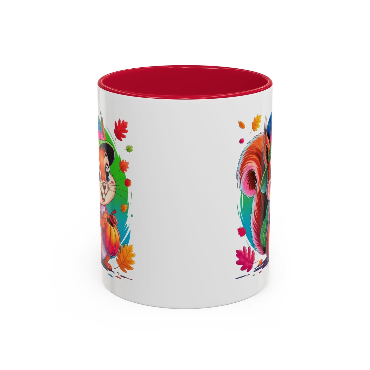 Mug Écureuil Mignon Automne – Tasse Animal Citrouille Feuilles Colorées – Cadeau Original Enfant Adulte – Céramique 325ml Noir Bleu Rouge
