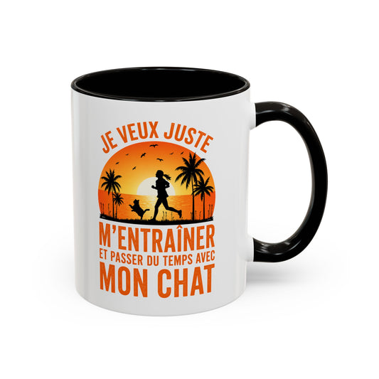 Mug Running Femme avec Chat – Tasse Course à Pied Jogging Sport – Cadeau Coureuse Amoureuse des Chats Noir Bleu Rouge
