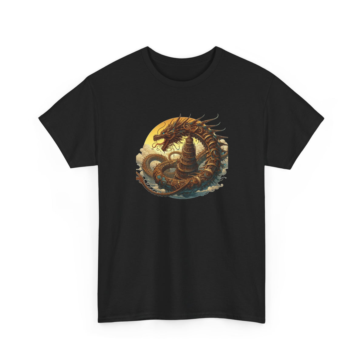 Tee Shirt Dragon Steampunk Homme Femme – T-Shirt Dragon Mécanique – Univers Fantastique Engrenages – Design Original