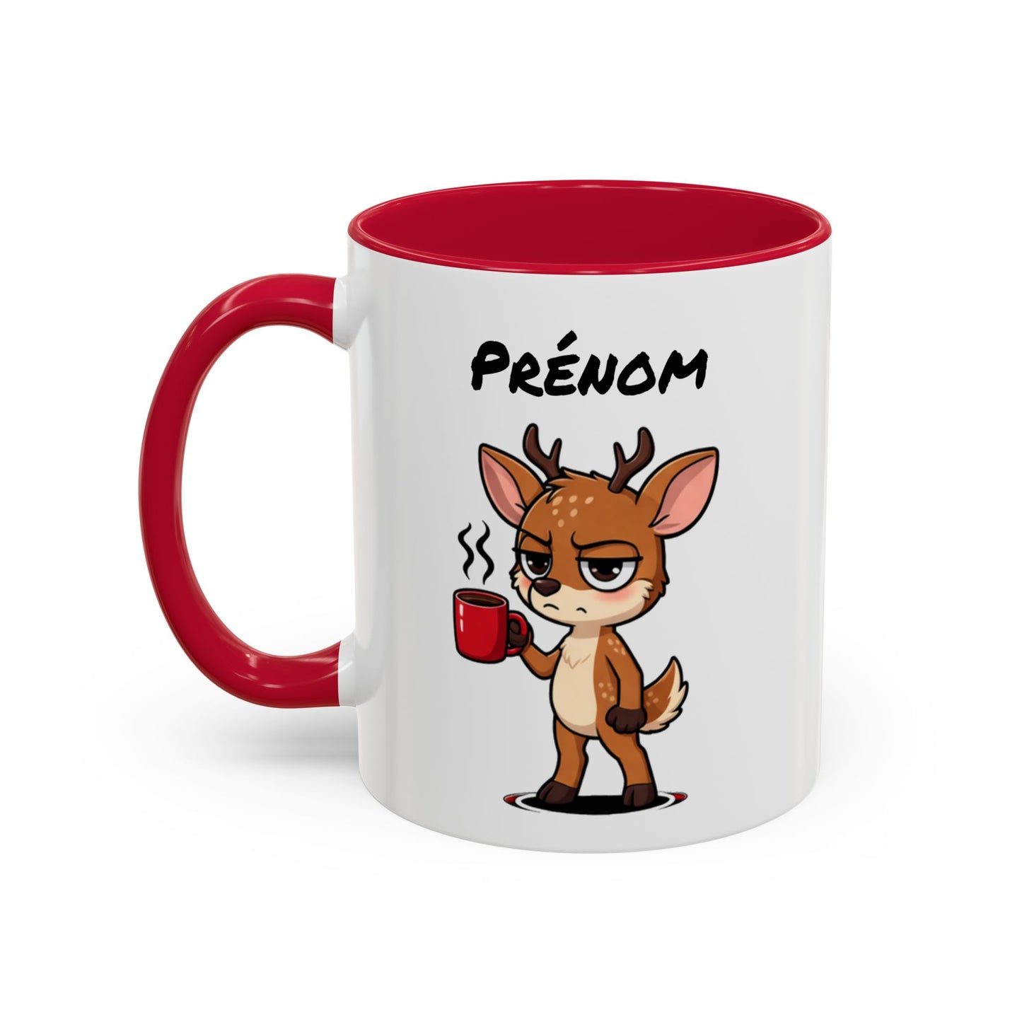 Mug Cerf Fatigué Personnalisable 325ml – Tasse Café Humoristique Prénom Cadeau Original Noir Bleu Rouge