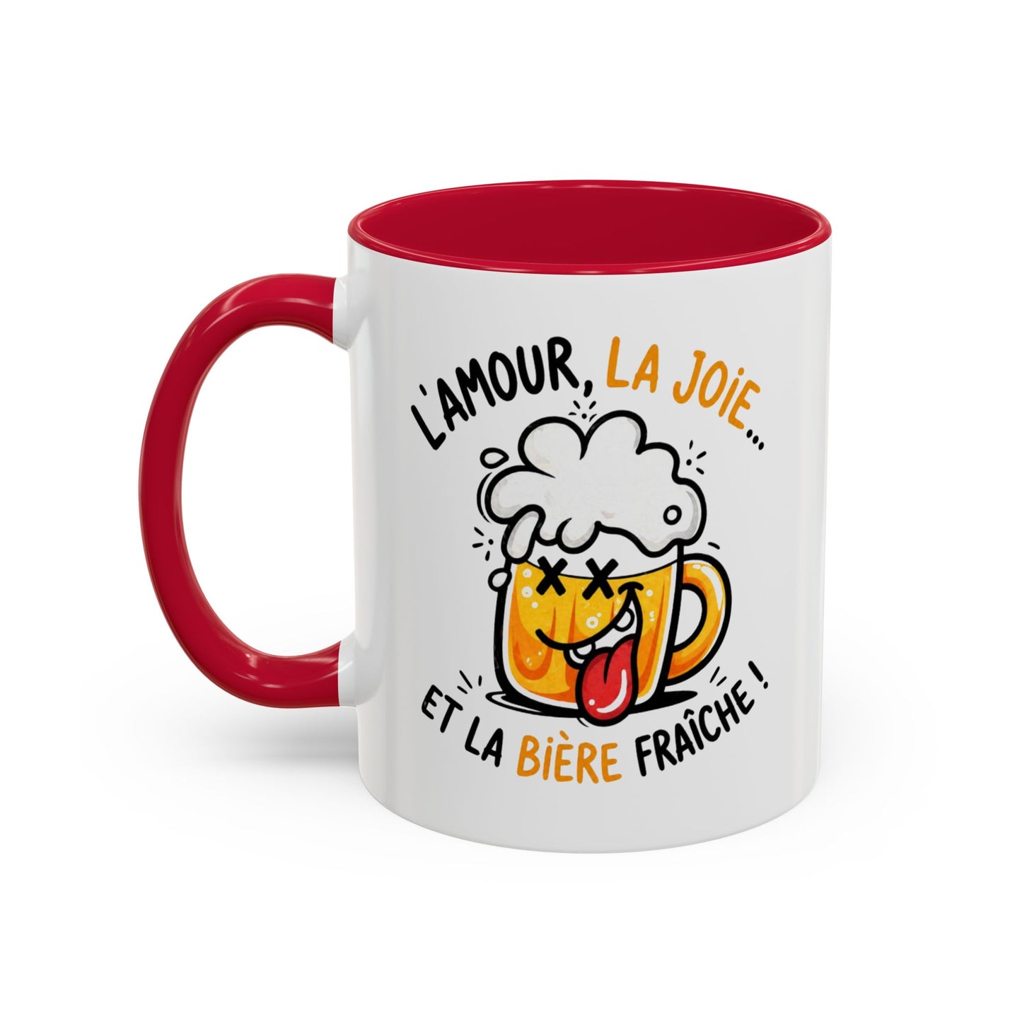 Mug Humour Bière – L’Amour La Joie Et La Bière Fraîche – Tasse Drôle Cadeau Original Fun Céramique 325ml