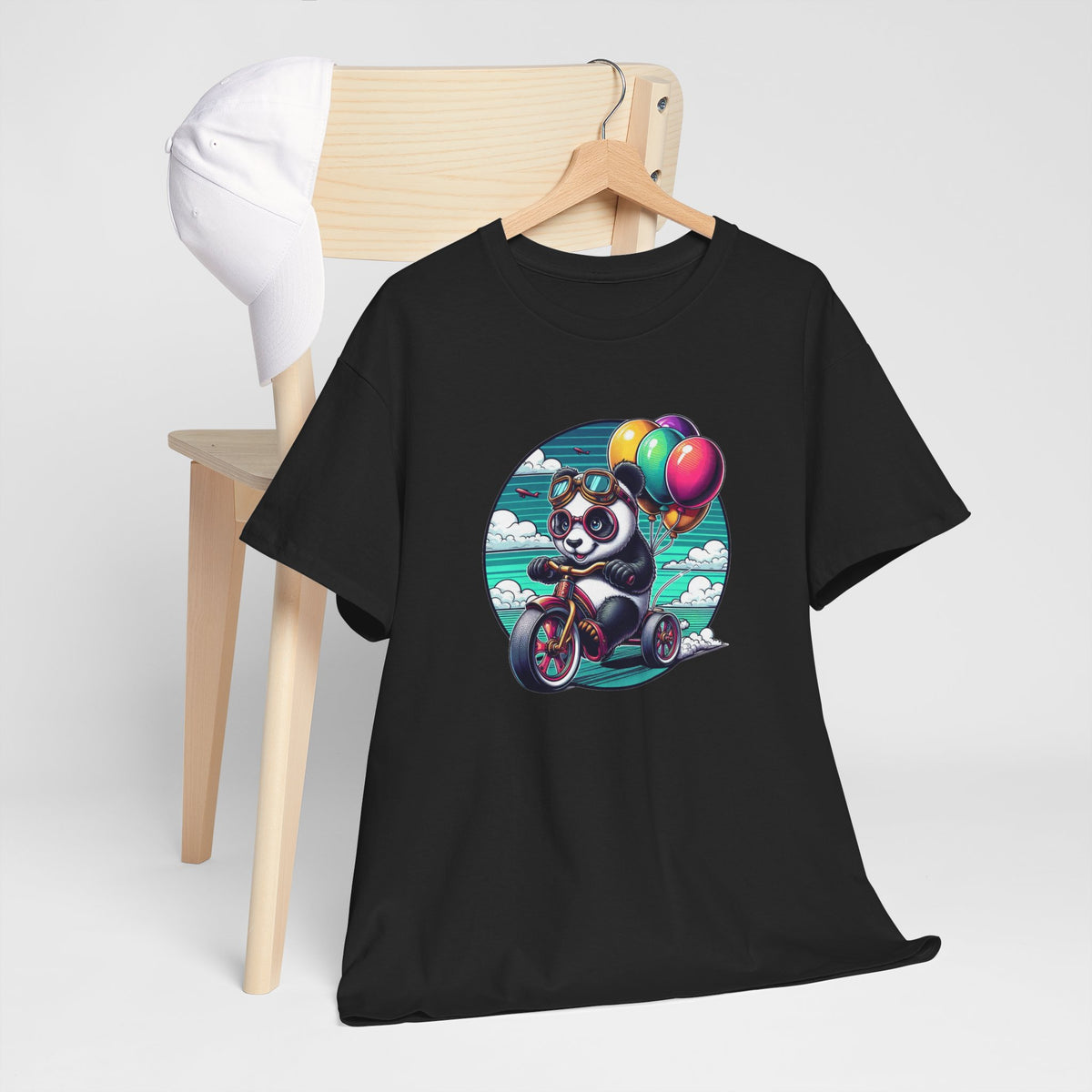 Tee Shirt Panda Tricycle Homme Femme – T-Shirt Panda Ballons Colorés – Design Drôle et Original