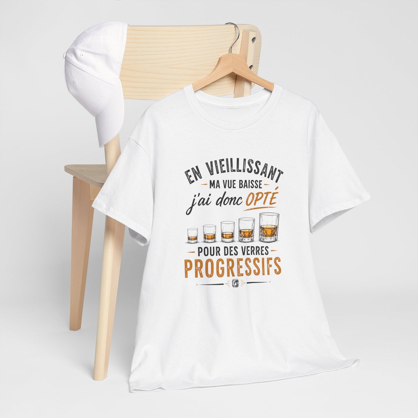 T-Shirt Humour Whisky Verres Progressifs – Tee Shirt Drôle Apéro Alcool Citation Amusante Adulte – Cadeau Ami Amateur Whisky Noir Blanc Gris