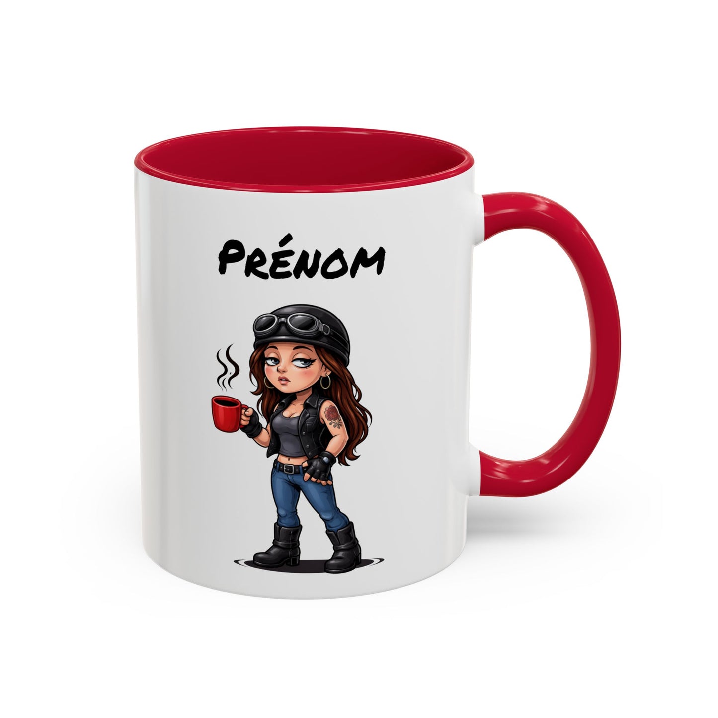 Tasse Motarde avec Café – Mug Femme Biker Style Rock – Illustration Motarde Casque Moto 325ml