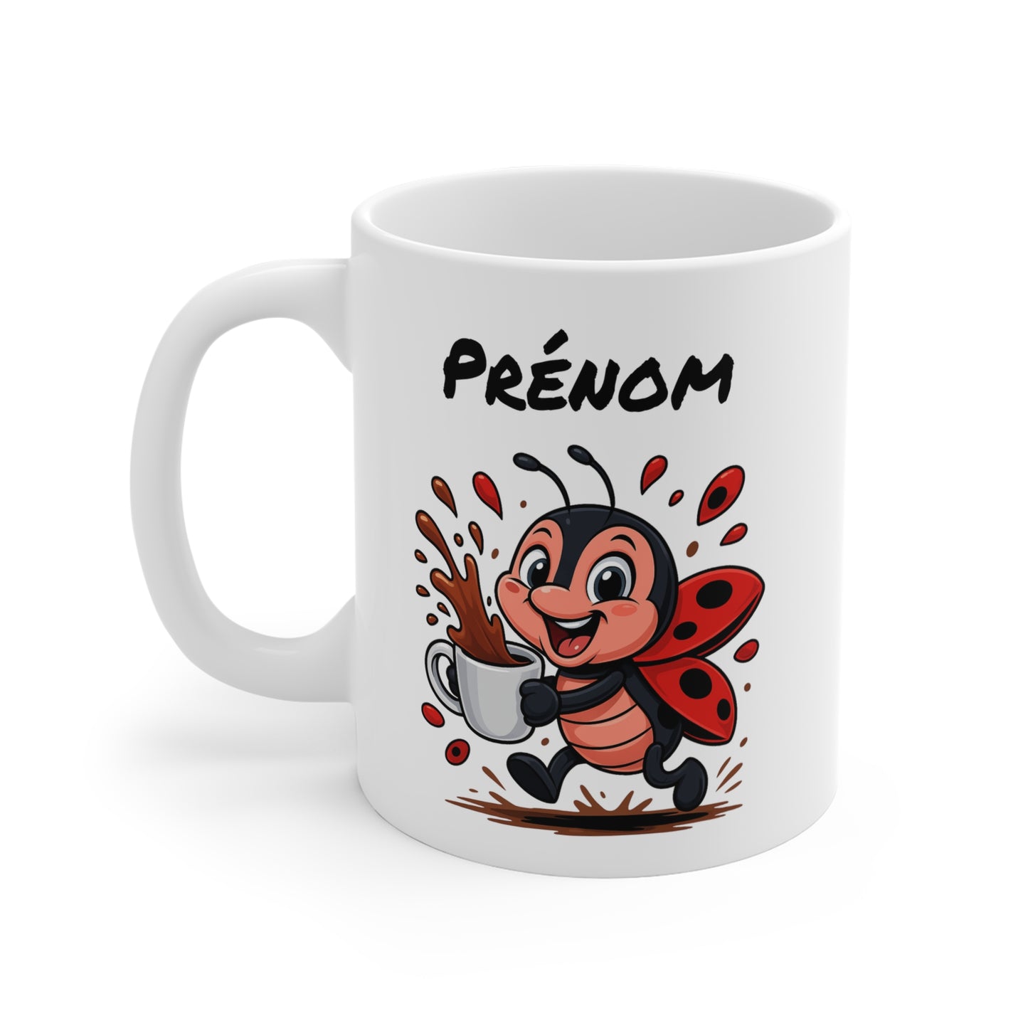 Tasse Personnalisable Coccinelle Café – Mug Prénom Cartoon – Cadeau Original Amateur de Café 325ml