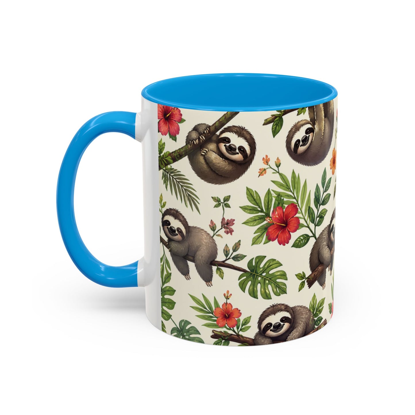 Tasse Paresseux Mignons – Mug Jungle Tropicale et Fleurs – Design Animal Kawaii et Nature – Céramique 325ml