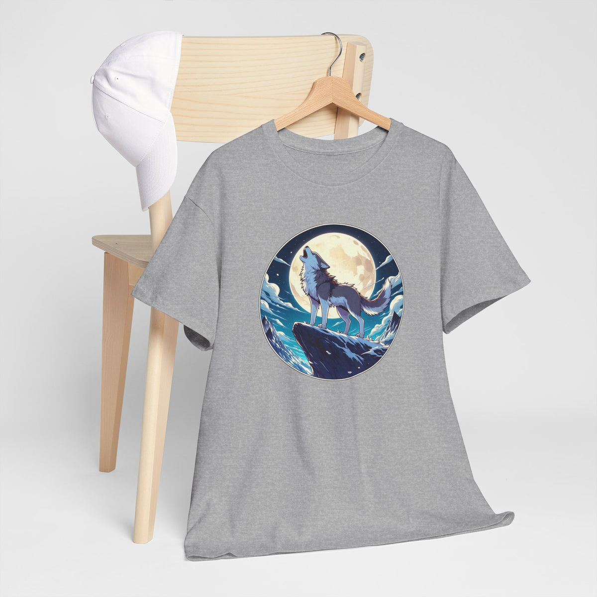 Tee Shirt Loup Pleine Lune Homme Femme – T-Shirt Loup Hurlant Montagne – Animal Sauvage Nuit Étoilée – Idée Cadeau Nature