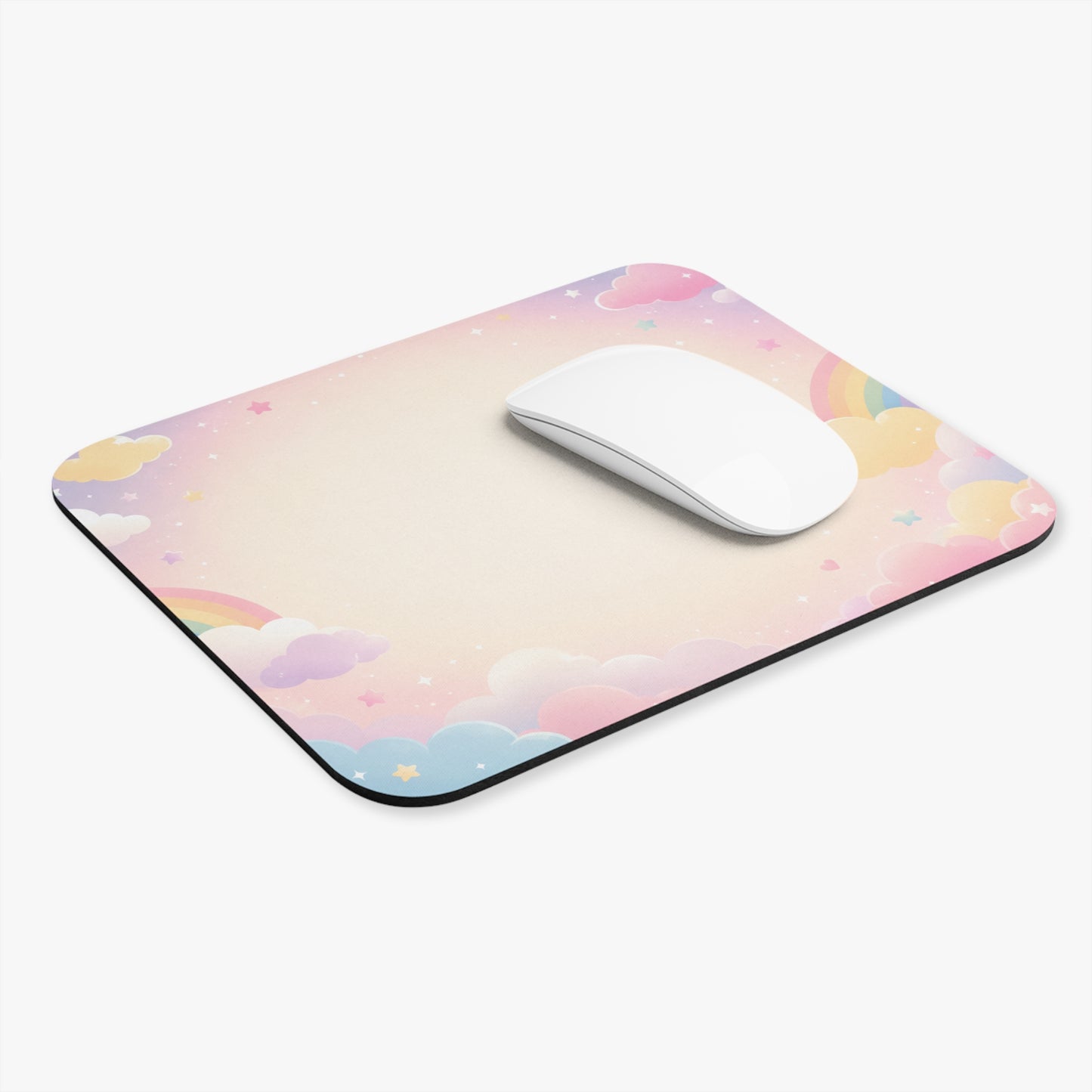 Tapis de Souris 22x18cm Nuages Pastel et Arc-en-Ciel – Fond Kawaii Féerique – Bureau Fille Enfant Adulte – Décoration Douce