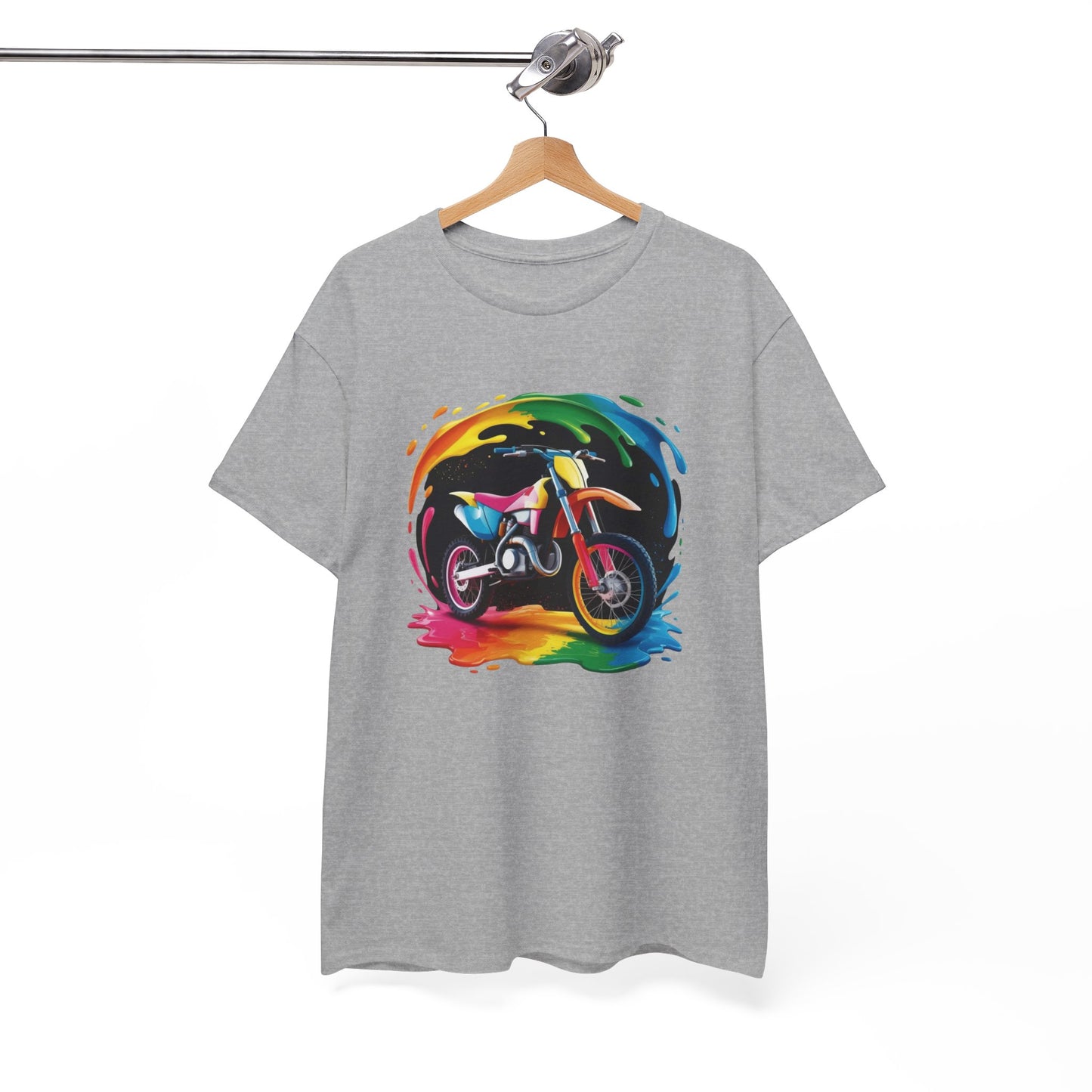 T-Shirt Moto Cross Colorée – Tee Shirt Motocross Art Dripping – Cadeau Motard Streetwear Noir Blanc Gris