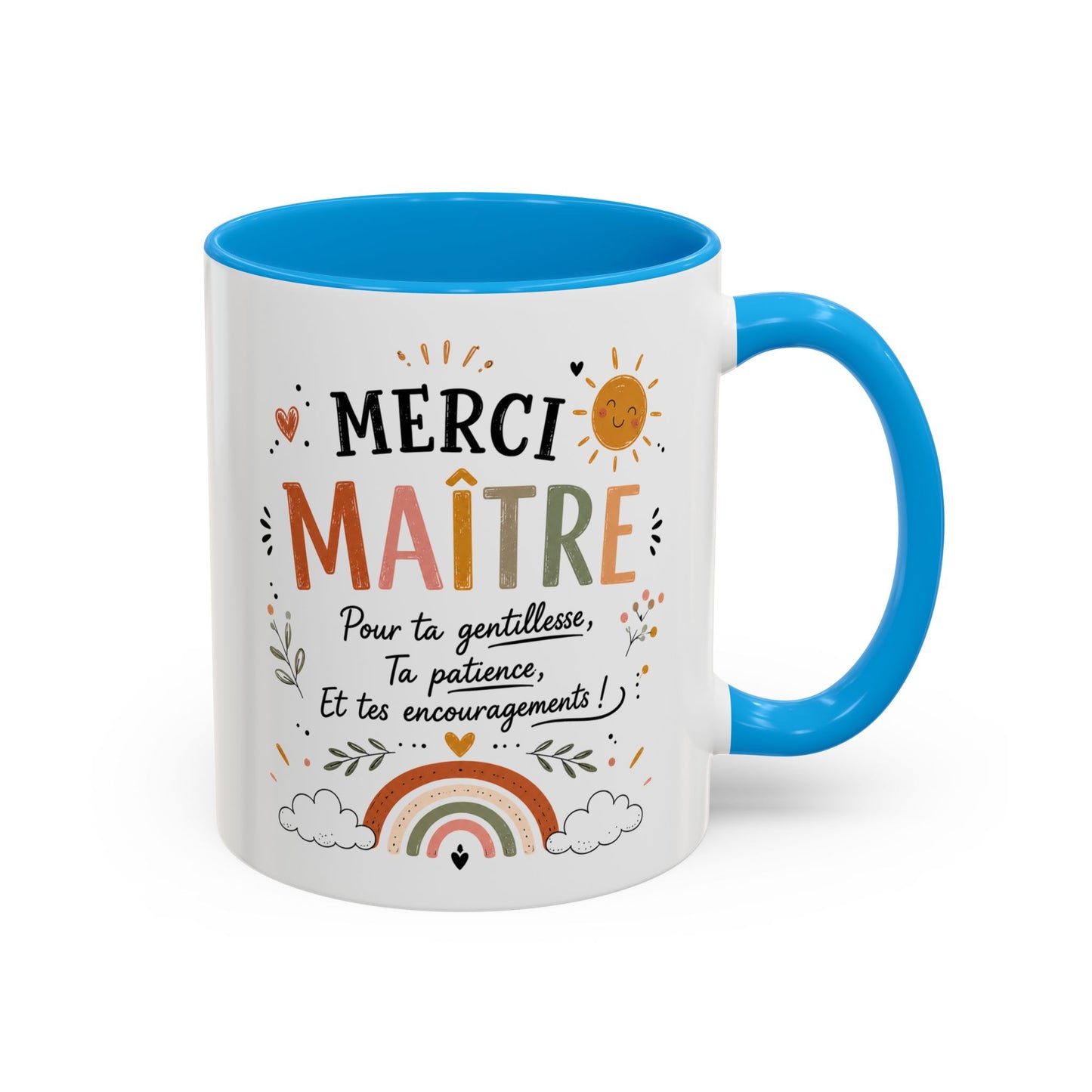 Tasse Merci Maître – Mug Remerciement École Primaire – Cadeau Fin d’Année Enseignant Homme 325ml Noir Bleu Rouge