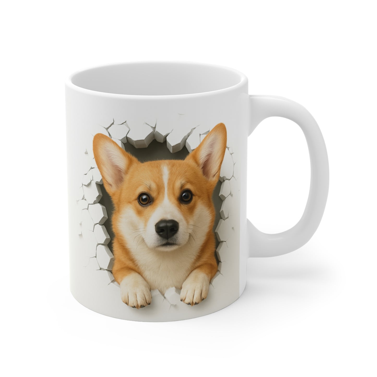 Mug Corgi Effet Mur Cassé – Tasse Chien 3D Trompe-l’œil – Cadeau Original Amoureux du Corgi