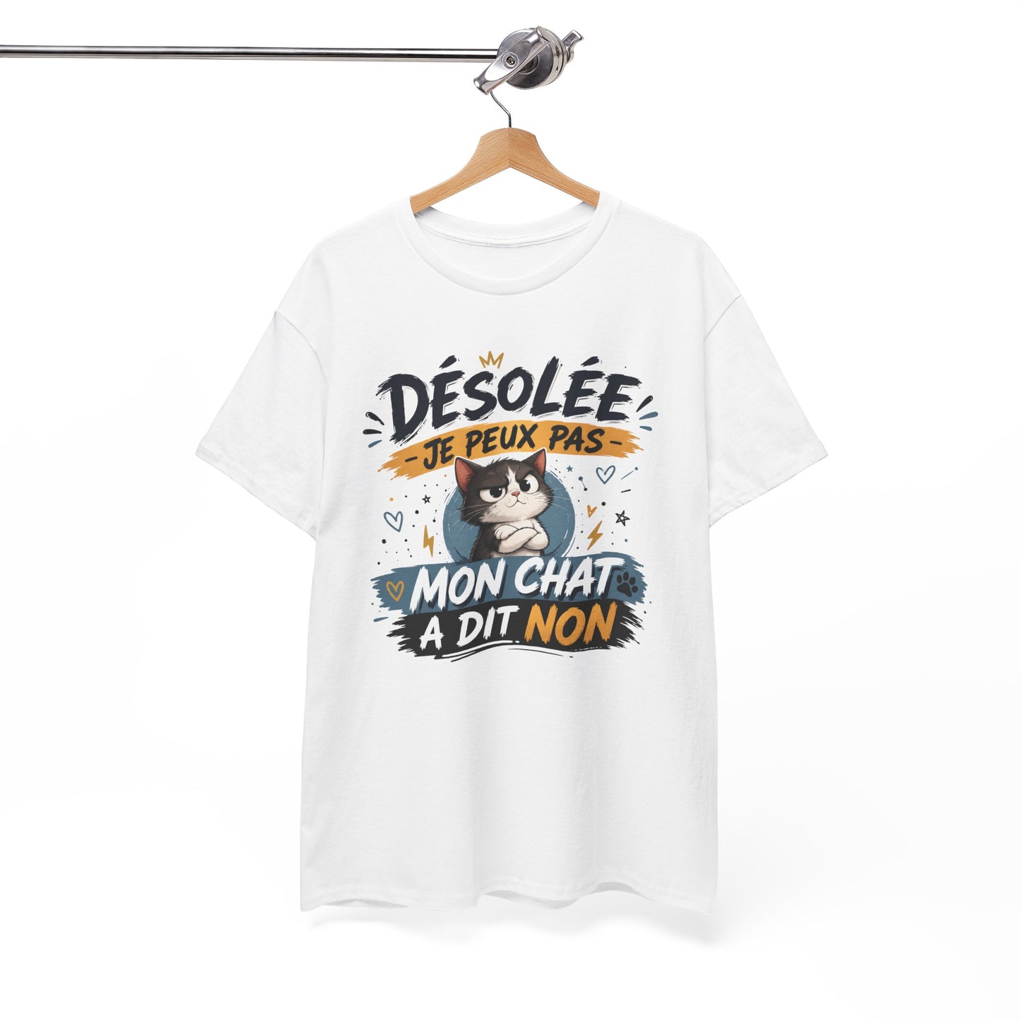 Tee-Shirt Désolée Je Peux Pas Mon Chat a Dit Non – Cadeau Humour Chat Femme Homme – Chaton Drôle Amoureux des Chats
