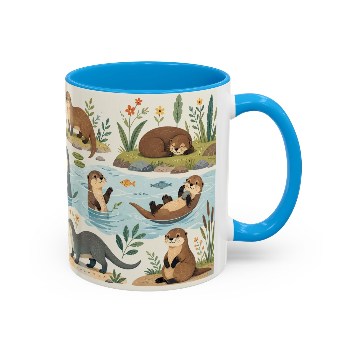 Tasse Loutres Mignonnes – Mug Animaux Nature et Rivière – Design Illustration Douce et Aquarelle – Céramique 325ml