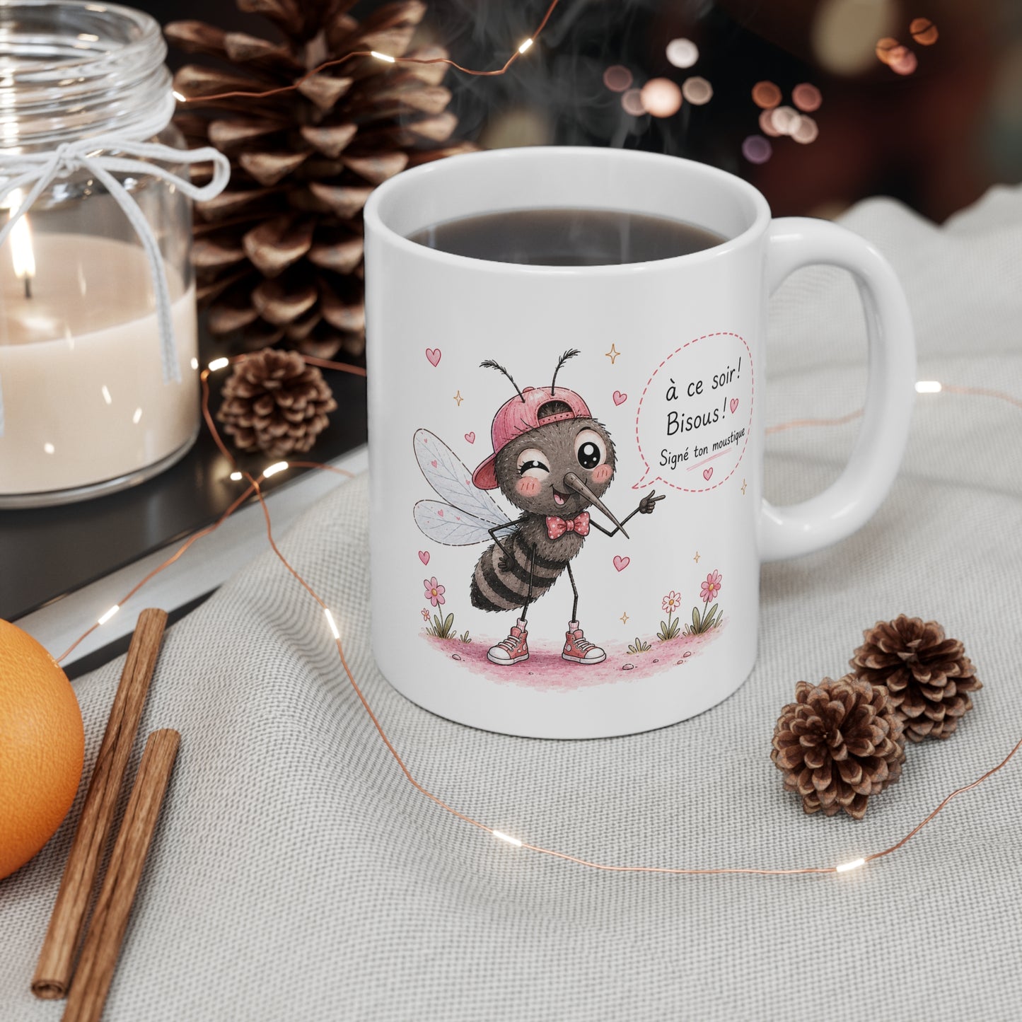 Tasse À Ce Soir ! Bisous ! Signé Ton Moustique – Mug Humour Moustique Kawaii Drôle – Cadeau Homme Femme 325 ml
