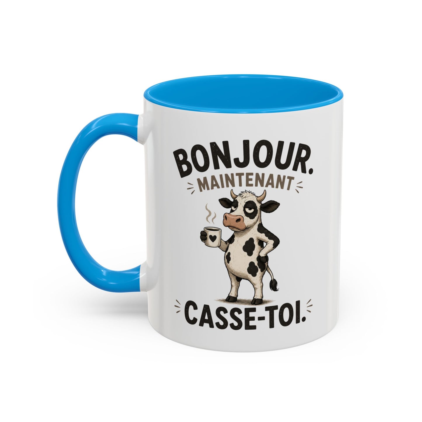 Mug Humoristique Vache Blasée – Tasse Café Sarcastique – Cadeau Original Homme et Femme, Ami ou Collègue – 325 ml Noir Bleu Rouge