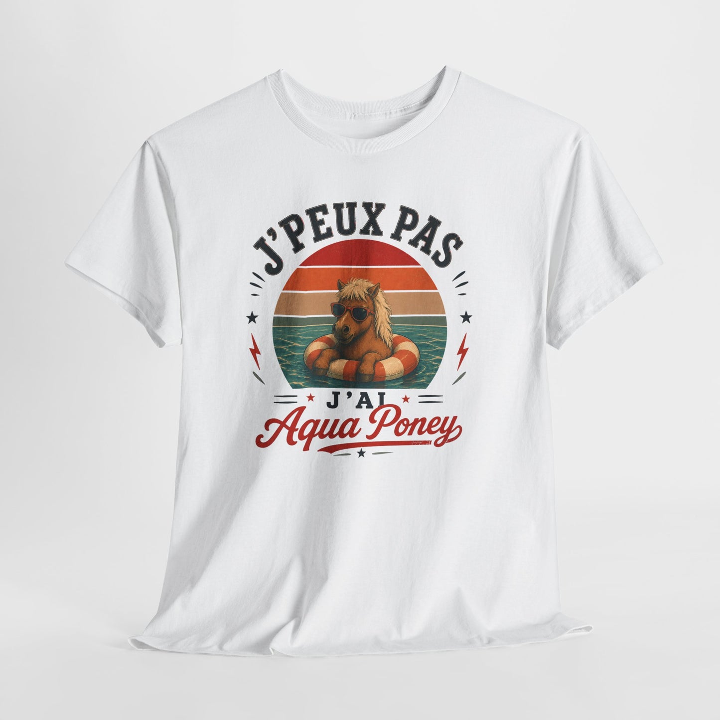 T-Shirt J’Peux Pas J’Ai Aqua Poney – Tee Shirt Humour Poney Vintage – Cadeau Équitation Piscine Vacances Été Homme Femme