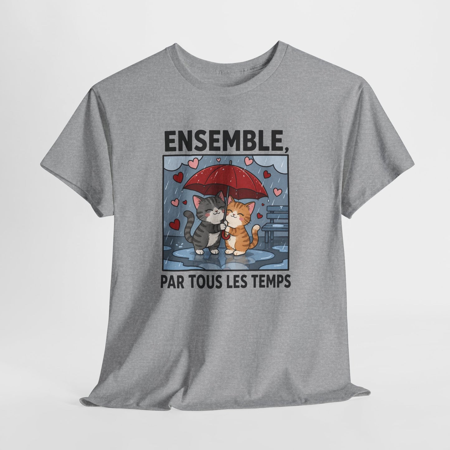 Tee-Shirt Chats Amoureux Sous La Pluie – Ensemble Par Tous Les Temps – Cadeau Couple Romantique Homme Femme Adulte