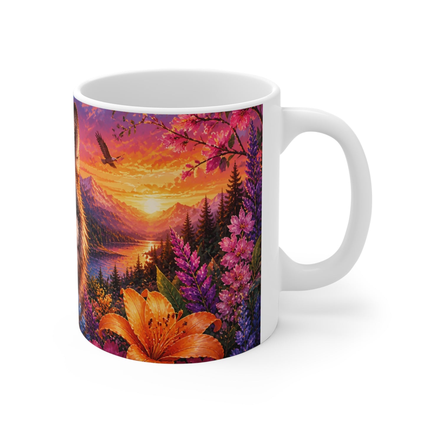 Tasse Loup Floral Coloré – Mug Animal Sauvage Nature – Cadeau Homme Femme Enfant 325ml