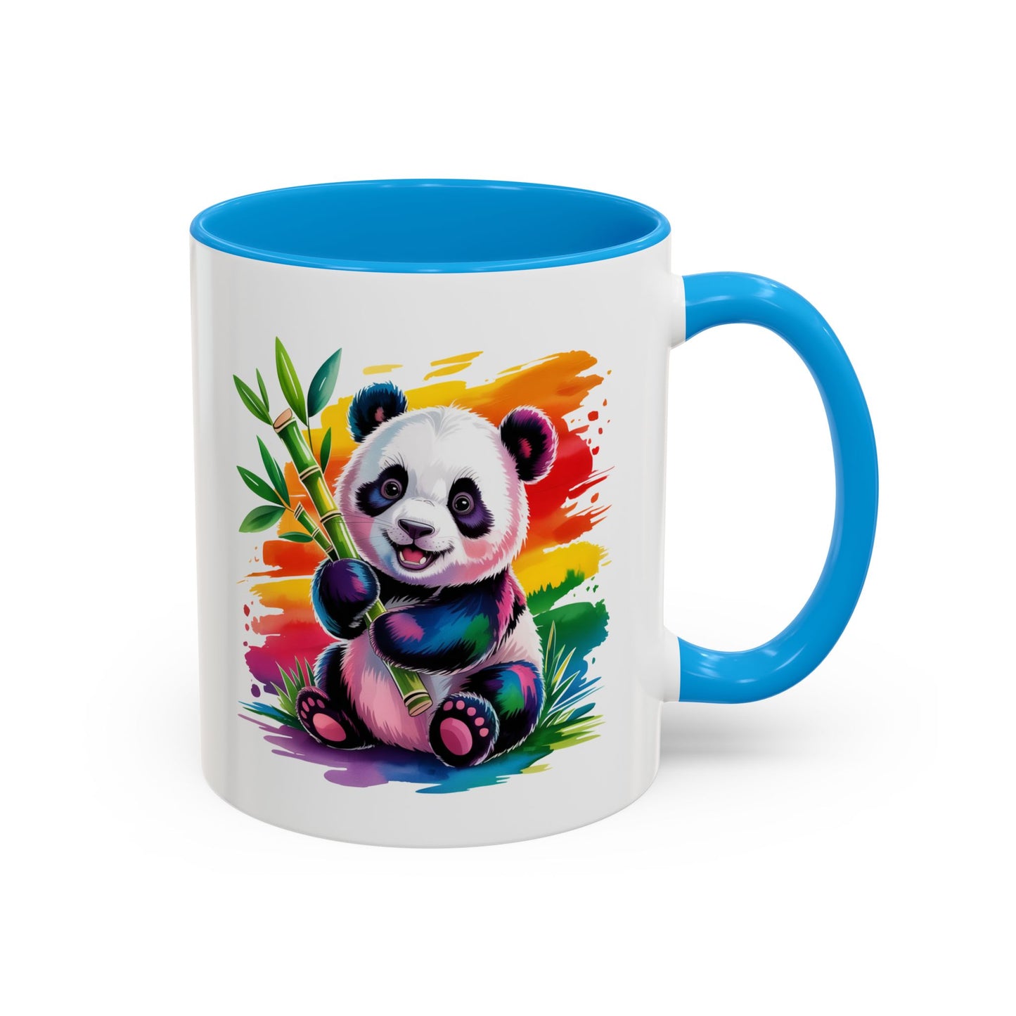 Mug Panda Mignon Coloré – Tasse Animal Bambou Design Arc-en-Ciel – Cadeau Original Enfant Adulte – Céramique 325ml Noir Bleu Rouge