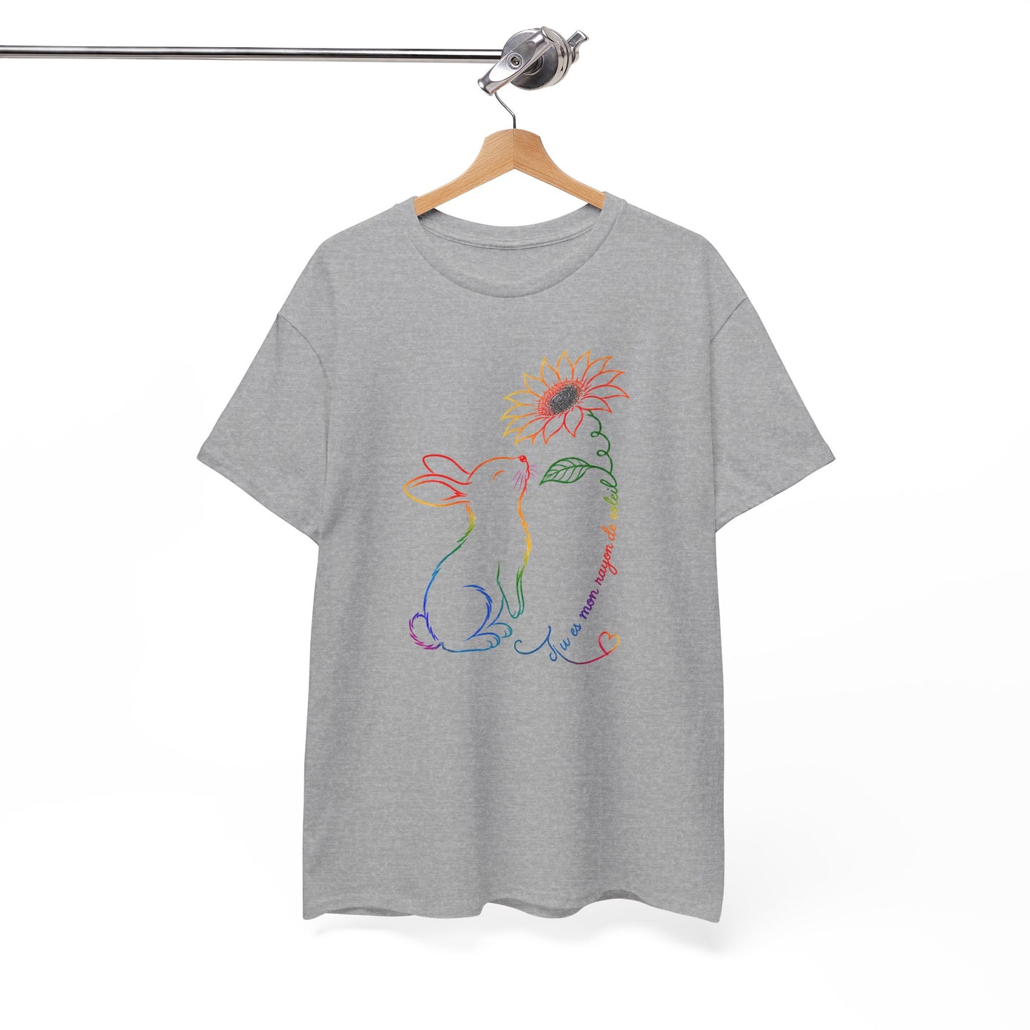 Tee Shirt Femme Lapin Tournesol Multicolore Fleur Nature Animal Mignon Cadeau Original