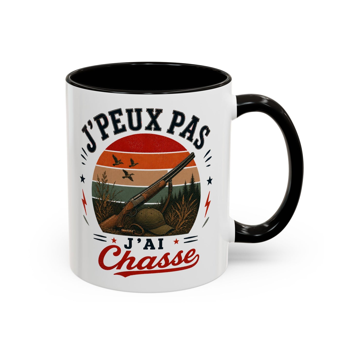 Tasse J’Peux Pas J’Ai Chasse – Mug Humour Chasseur Vintage – Cadeau Passion Chasse 325ml