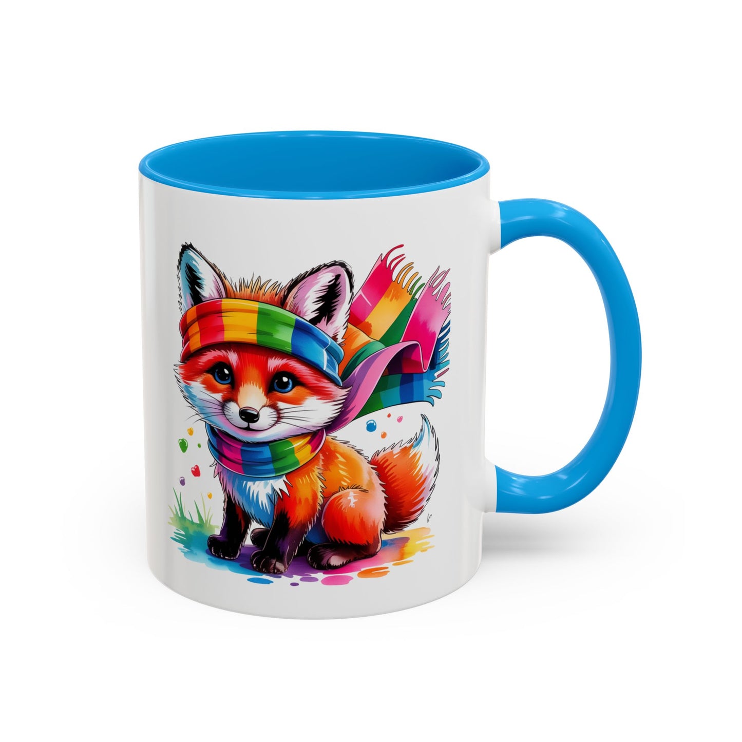 Mug Renard Coloré – Tasse Renard Arc-en-ciel avec Écharpe – Cadeau Animal Mignon 325ml