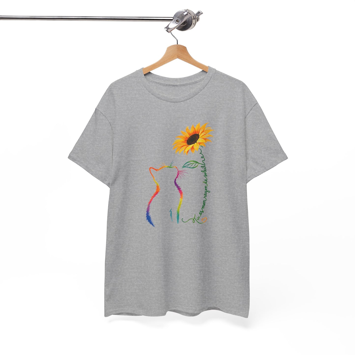 Tee Shirt Femme Chat Tournesol Coloré Amour Animal Fleur Cadeau Amoureuse des Chats Original